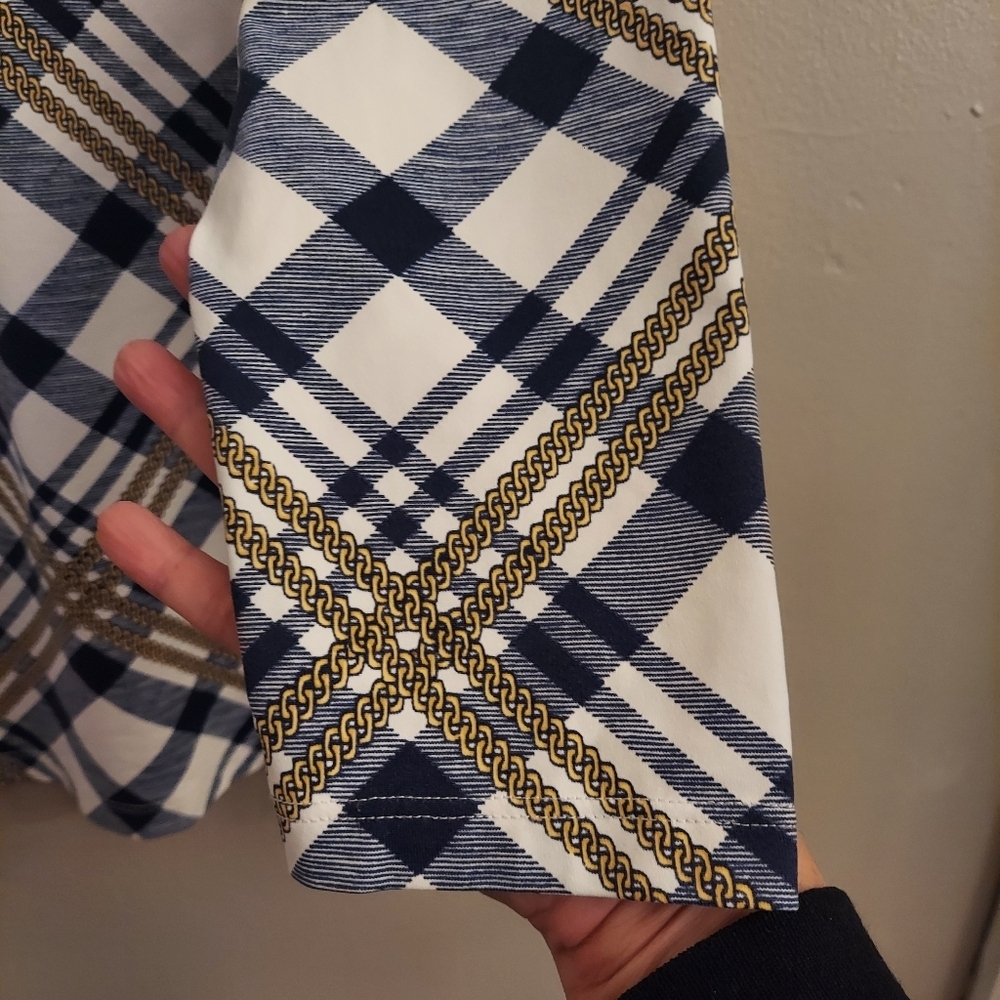 J MCLAUGHLIN Signature Catalina Cloth Blue And White Plaid 3/4 Length Sleeve Top - Picture 5 of 11
